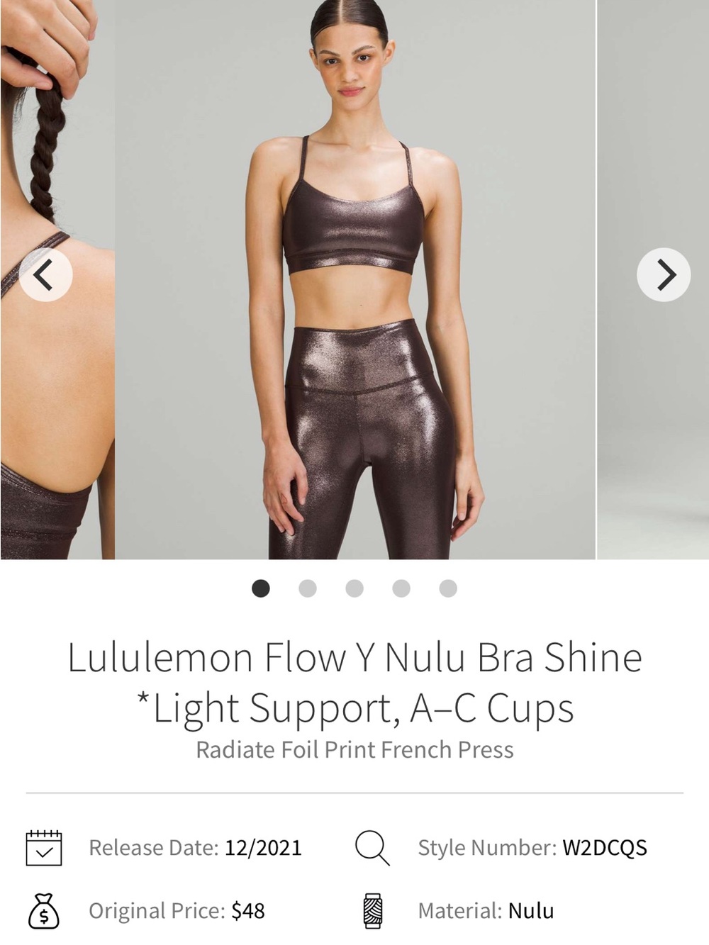 lululemon athletica Shine Flow Y Nulu Bra in Metallic Brown